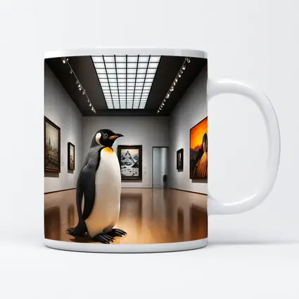 Emperor Penguin Standing Inside Art Museum Gallery