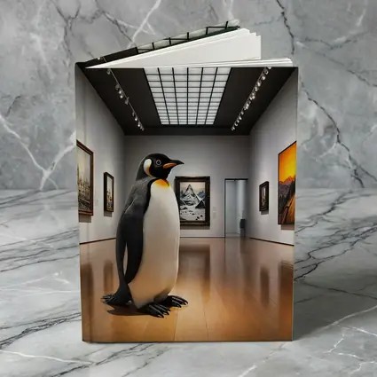 Emperor Penguin Standing Inside Art Museum Gallery