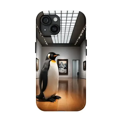 Emperor Penguin Standing Inside Art Museum Gallery
