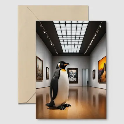 Emperor Penguin Standing Inside Art Museum Gallery