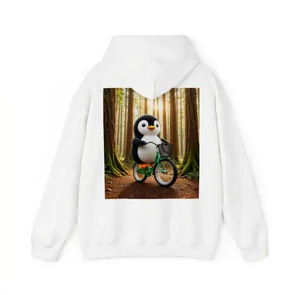 Cartoon Penguin Riding Bicycle In Forest