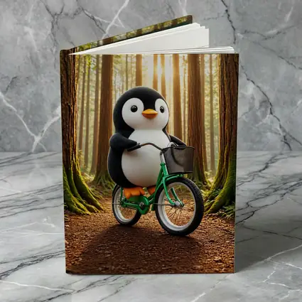 Cartoon Penguin Riding Bicycle In Forest