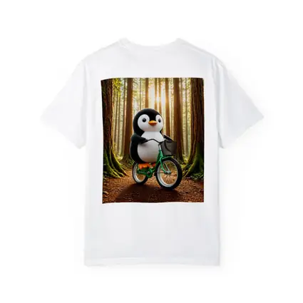 Cartoon Penguin Riding Bicycle In Forest