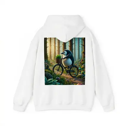 Cartoon Penguin Riding Bicycle In Forest