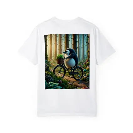 Cartoon Penguin Riding Bicycle In Forest