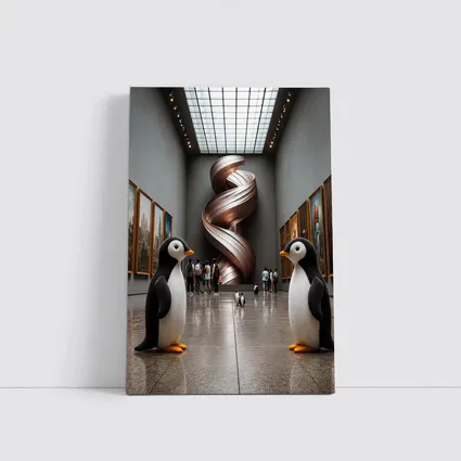 Penguins Standing Inside Contemporary Art Museum