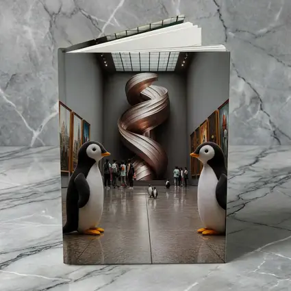 Penguins Standing Inside Contemporary Art Museum