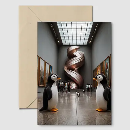 Penguins Standing Inside Contemporary Art Museum