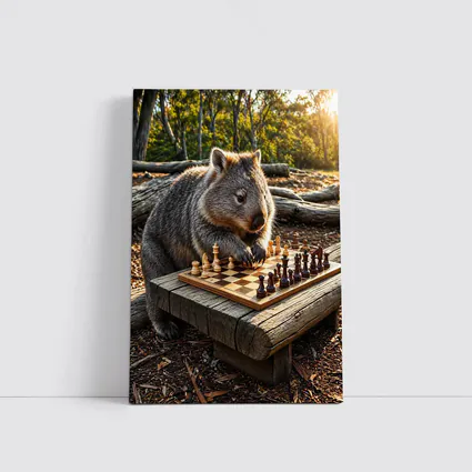 Wombat Playing Chess in Australian Bush