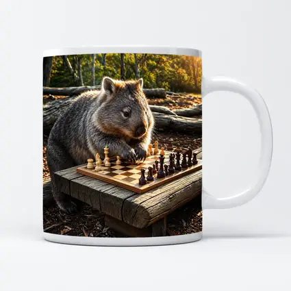 Wombat Playing Chess in Australian Bush