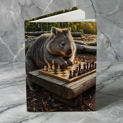 Wombat Playing Chess in Australian Bush