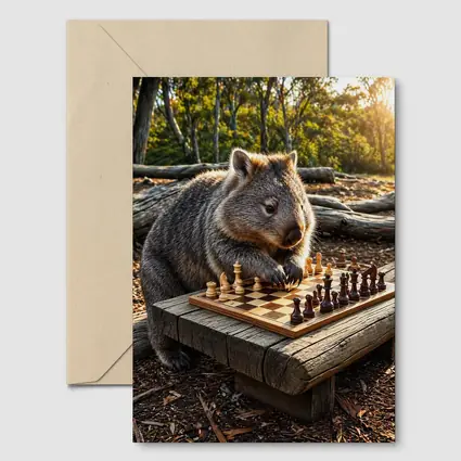 Wombat Playing Chess in Australian Bush