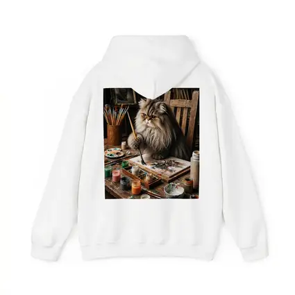 Persian Cat Artist Painting in Rustic Studio