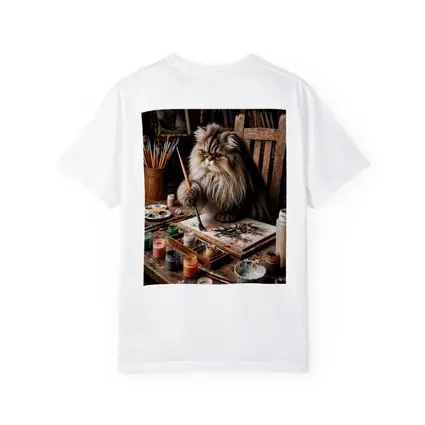 Persian Cat Artist Painting in Rustic Studio