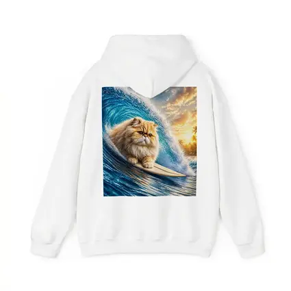 Persian Cat Surfing Giant Ocean Wave
