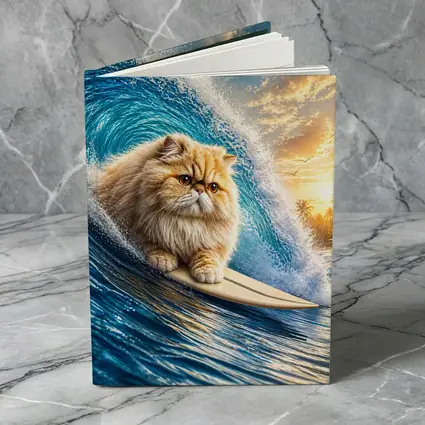 Persian Cat Surfing Giant Ocean Wave