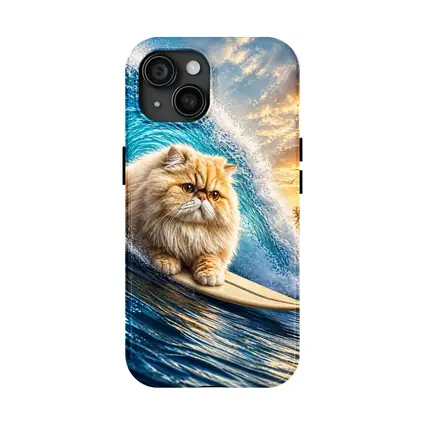 Persian Cat Surfing Giant Ocean Wave