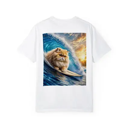 Persian Cat Surfing Giant Ocean Wave
