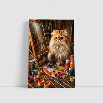 Persian Cat Artist Painting in Cozy Studio
