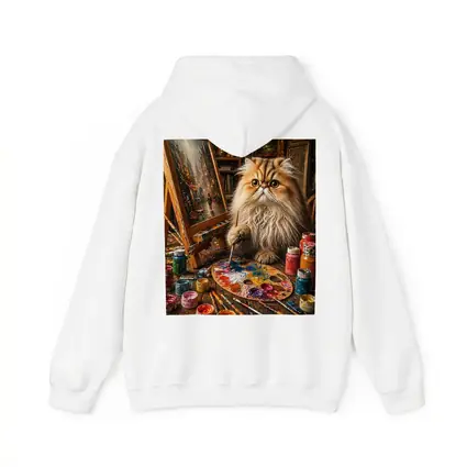 Persian Cat Artist Painting in Cozy Studio