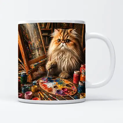 Persian Cat Artist Painting in Cozy Studio