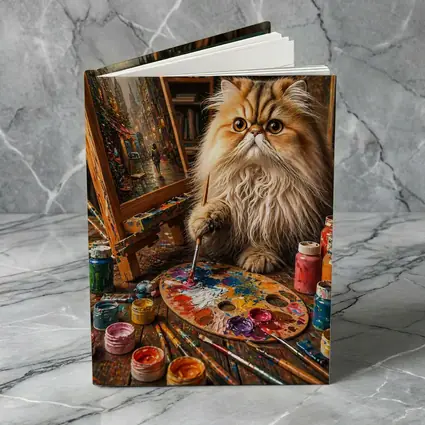 Persian Cat Artist Painting in Cozy Studio