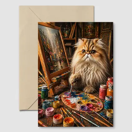 Persian Cat Artist Painting in Cozy Studio