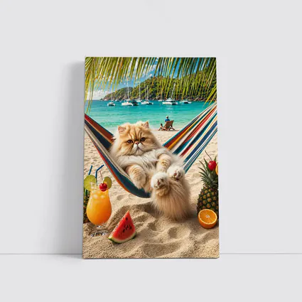 Persian Cat Relaxing on Beach Hammock
