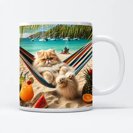 Persian Cat Relaxing on Beach Hammock