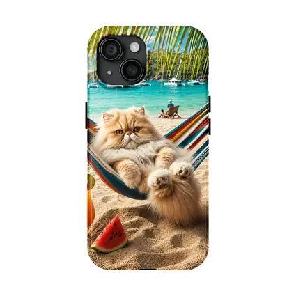 Persian Cat Relaxing on Beach Hammock