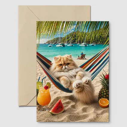 Persian Cat Relaxing on Beach Hammock