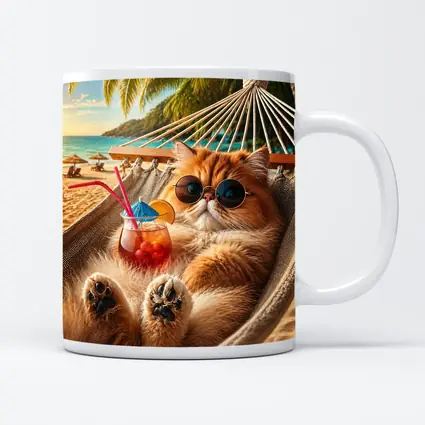 Persian Cat Relaxing Beach Hammock Cocktail