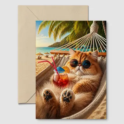 Persian Cat Relaxing Beach Hammock Cocktail