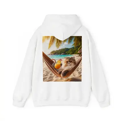 Persian Cat Relaxing Beach Hammock Tropical Cocktail