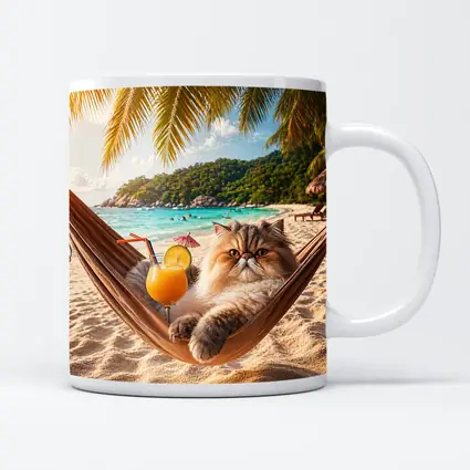 Persian Cat Relaxing Beach Hammock Tropical Cocktail