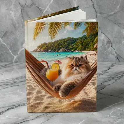 Persian Cat Relaxing Beach Hammock Tropical Cocktail