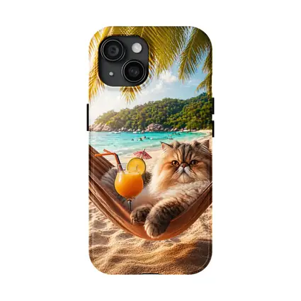 Persian Cat Relaxing Beach Hammock Tropical Cocktail
