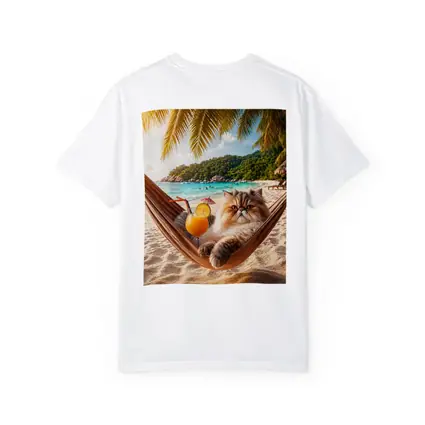 Persian Cat Relaxing Beach Hammock Tropical Cocktail
