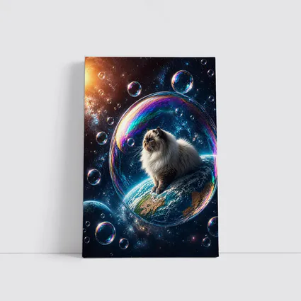 Himalayan Cat Sitting on Earth in Space
