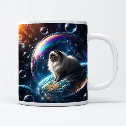 Himalayan Cat Sitting on Earth in Space