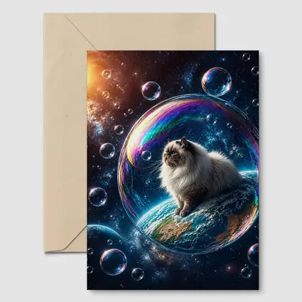 Himalayan Cat Sitting on Earth in Space