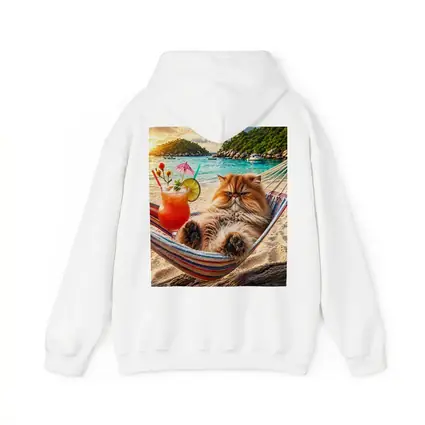 Persian Cat Relaxing Beach Hammock Tropical Cocktail