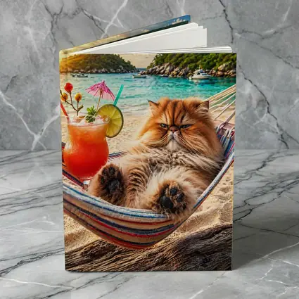 Persian Cat Relaxing Beach Hammock Tropical Cocktail