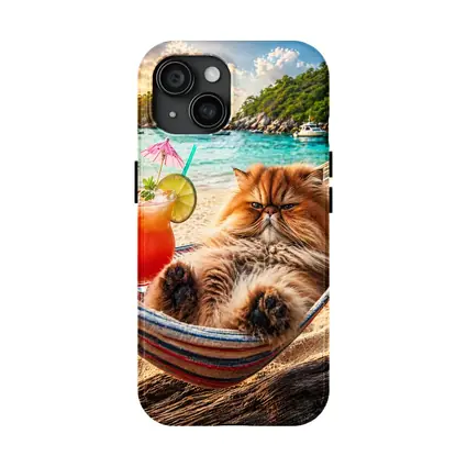 Persian Cat Relaxing Beach Hammock Tropical Cocktail