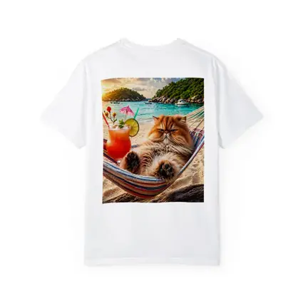 Persian Cat Relaxing Beach Hammock Tropical Cocktail