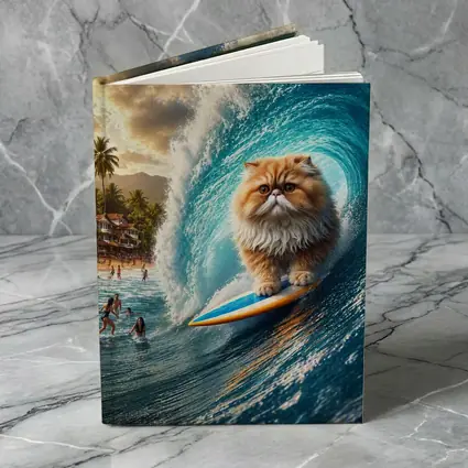 Persian Cat Surfing Giant Ocean Wave