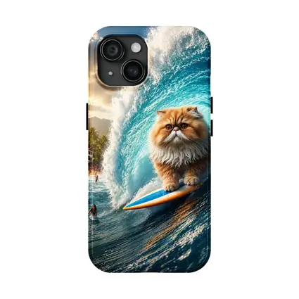 Persian Cat Surfing Giant Ocean Wave