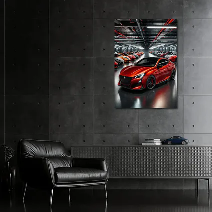 Peugeot Sport Red Car Indoor Parking Garage