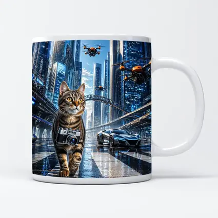 Tabby Cat Photographer Futuristic City Drones