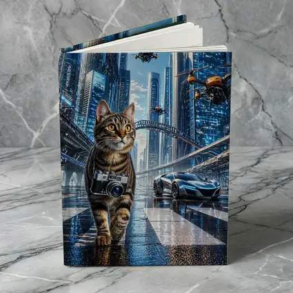 Tabby Cat Photographer Futuristic City Drones
